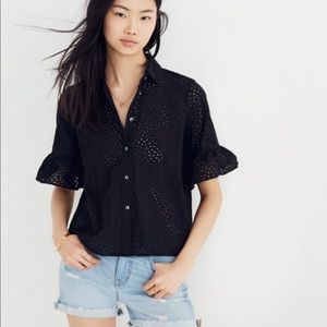 Madewell black eyelet button down